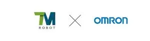 A logo for tm robot and omron on a white background.