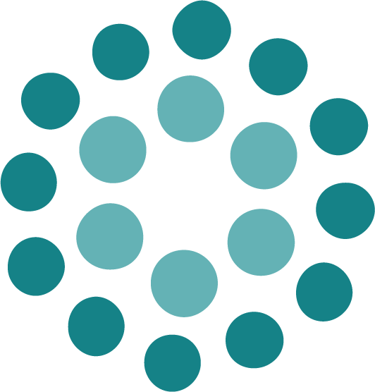 A circle of blue dots on a white background