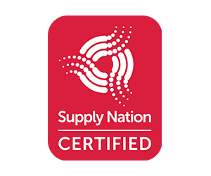 A red supply nation certified logo on a white background
