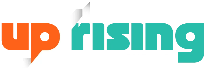UpRising logo in orange and teal text with a speech-bubble icon