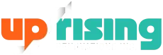 UpRising logo in orange and teal text with a speech-bubble icon