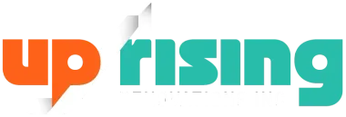 UpRising logo in orange and teal text with a speech-bubble icon