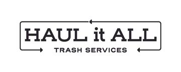 Black logo reading “HAUL it ALL” with “TRASH SERVICES” underneath and arrow lines on both sides
