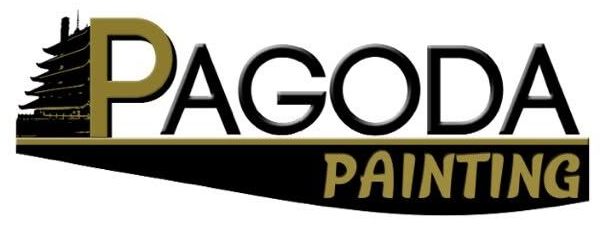 Pagoda Painting logo with gold and black text and a pagoda graphic