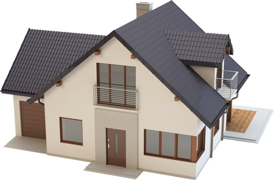 A model of a house with a black roof