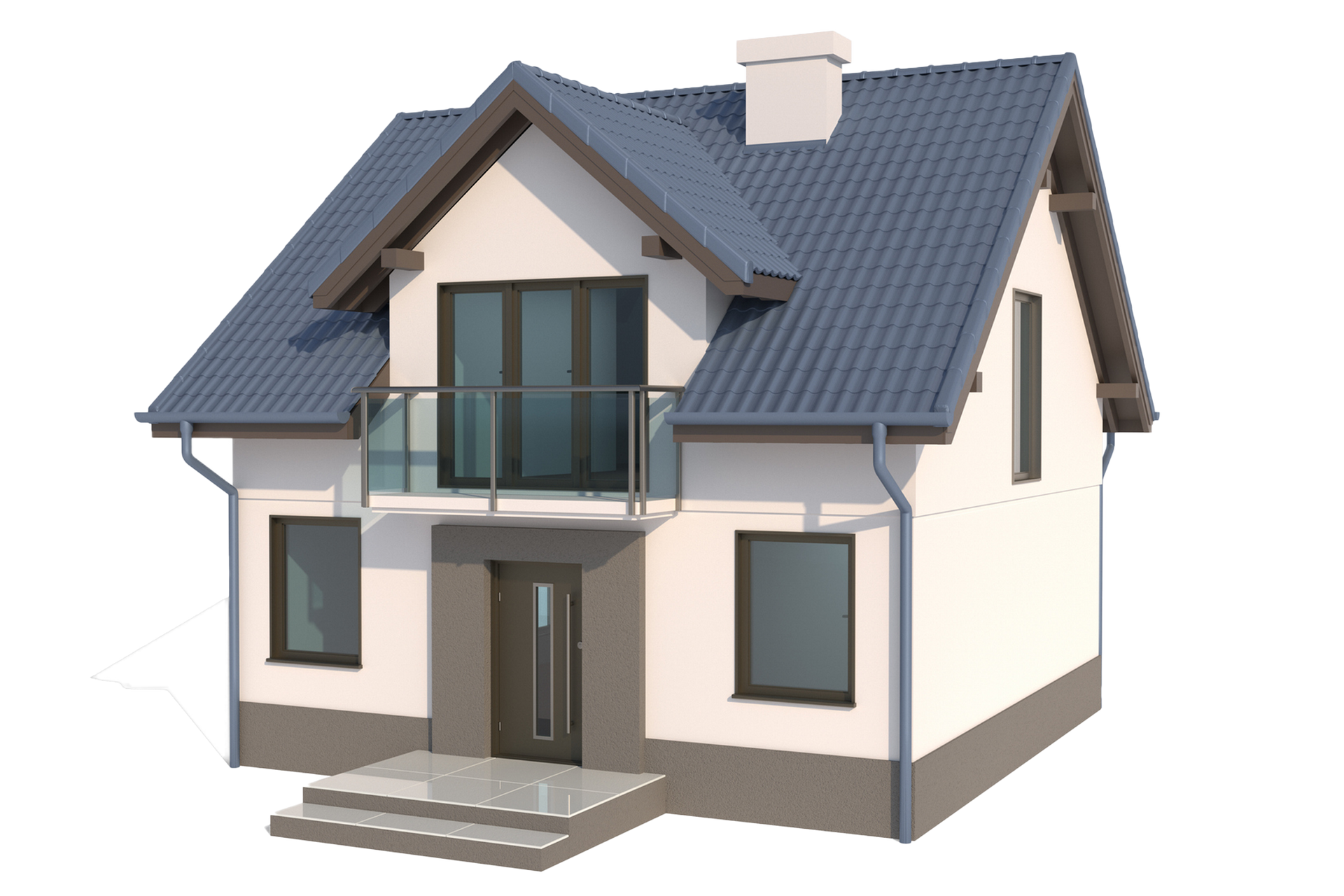 A 3d model of a house with a blue roof A 3d model of a house with a blue roof