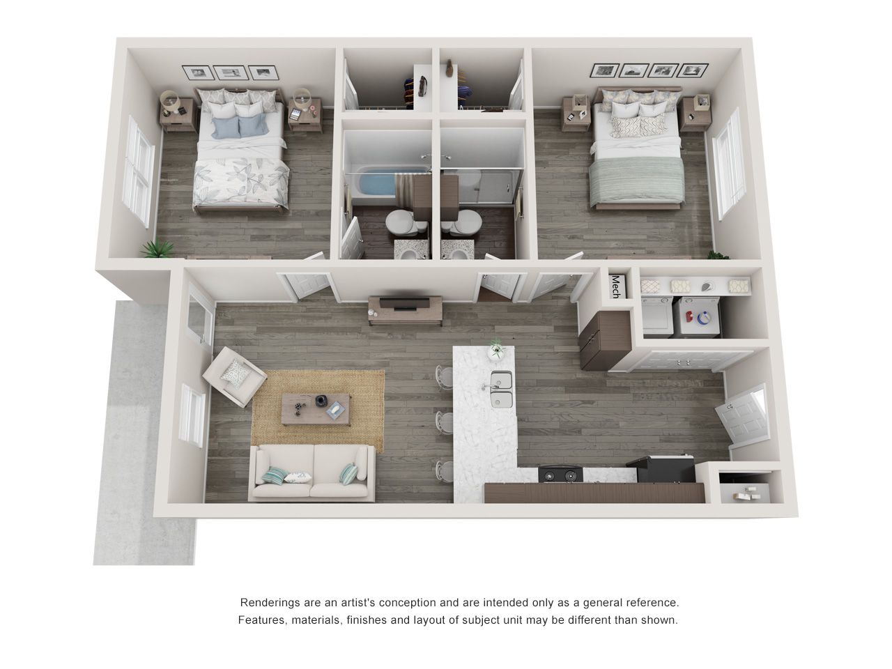2 Bed, 2 Bath Floor Plan