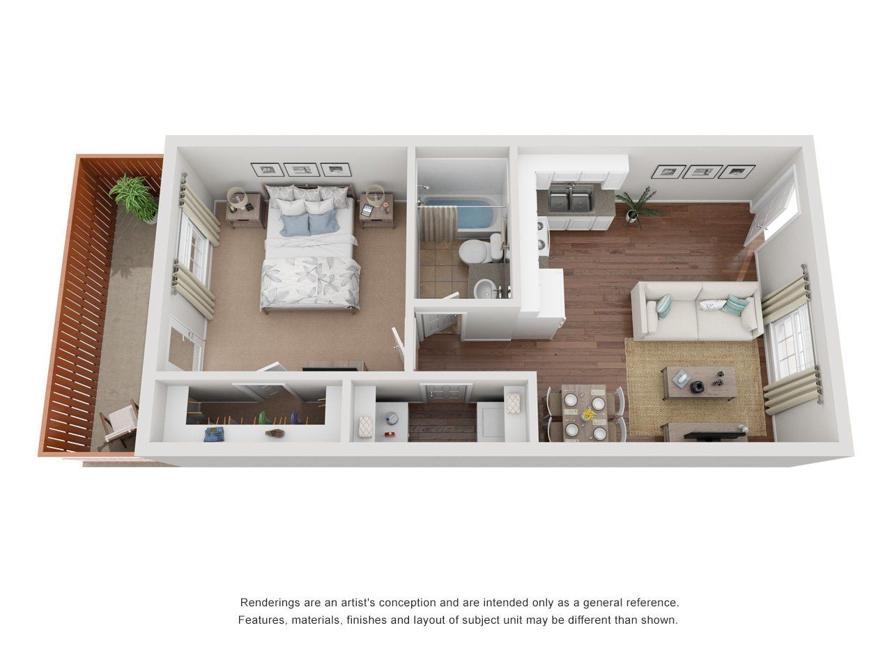 1 Bed, 1 Bath Floor Plan in pop-up
