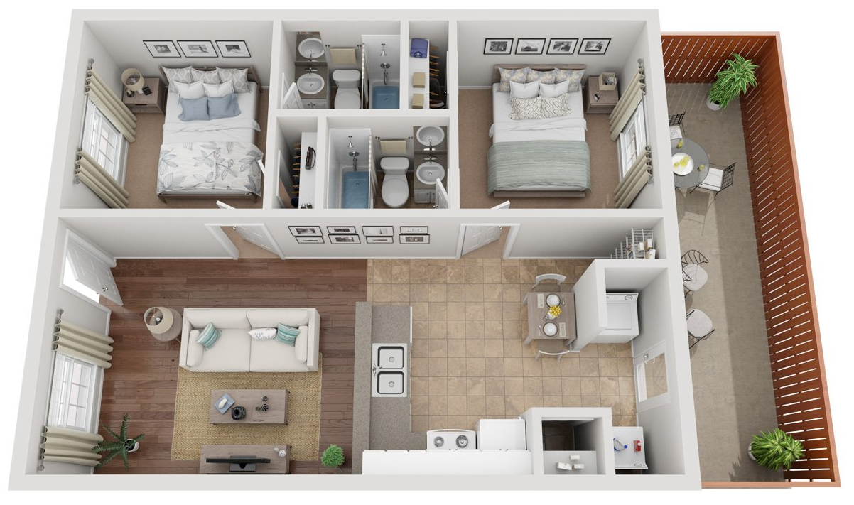 1 Bed, 1 Bath Floor Plan in pop-up