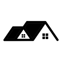 Orange roof with two white windows, a visual representation of a house.