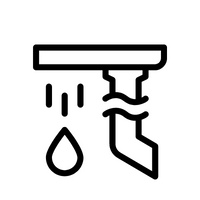 Orange illustration of a rain gutter with water droplets falling.