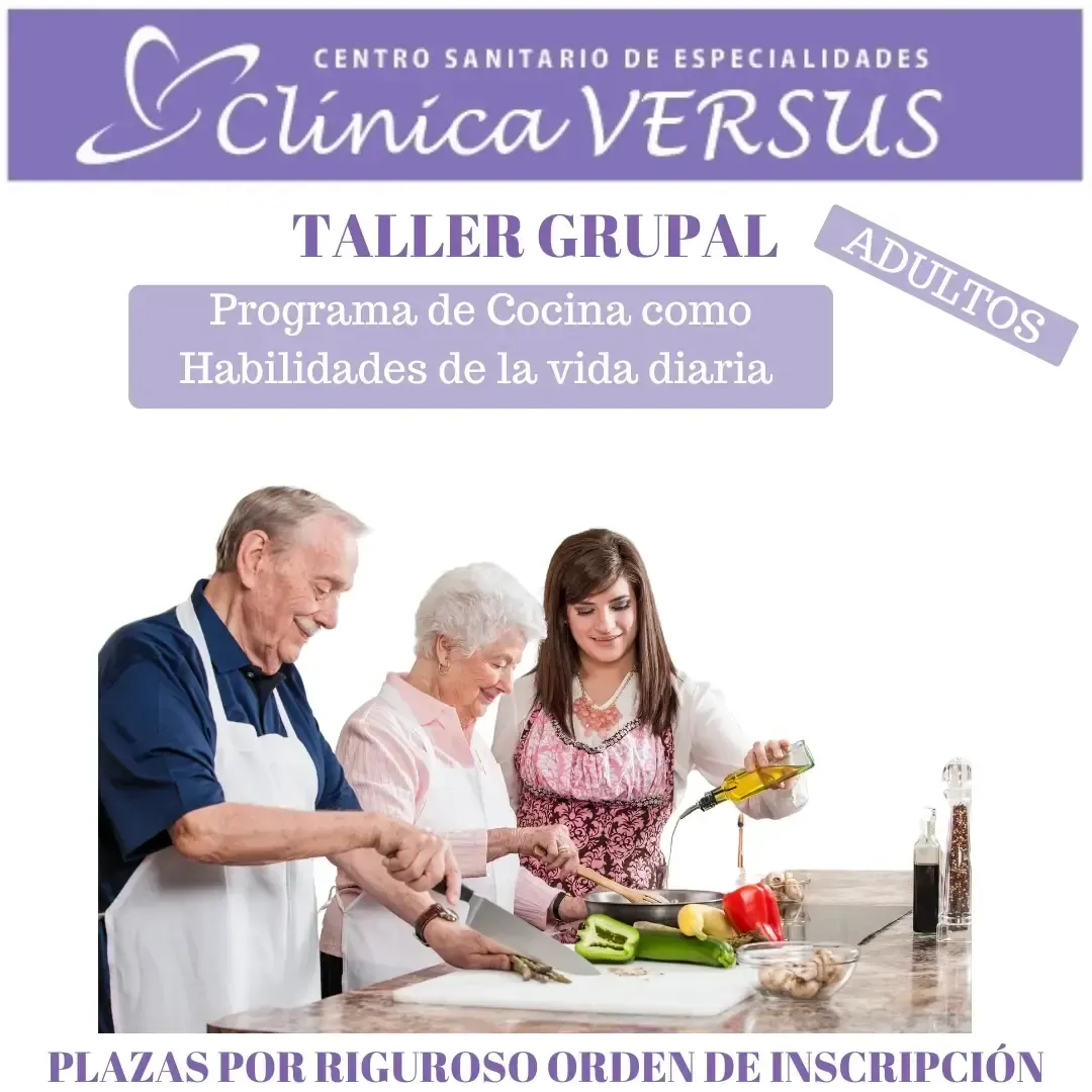 Un anuncio para grupos grandes de adultos muestra a un hombre y dos mujeres preparando comida.