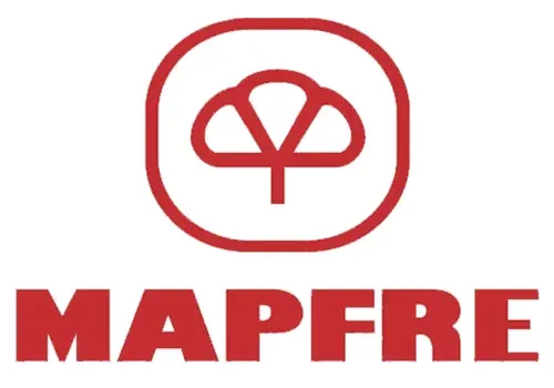 Un logotipo de Mapfre con una nube en un círculo rojo.