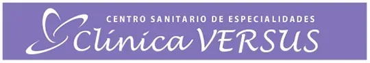 Un cartel morado que dice clínica versus.