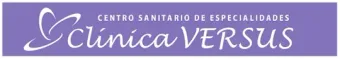 Un cartel morado que dice clínica versus.
