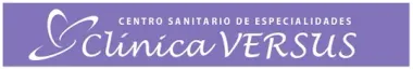 Un cartel morado que dice clínica versus.