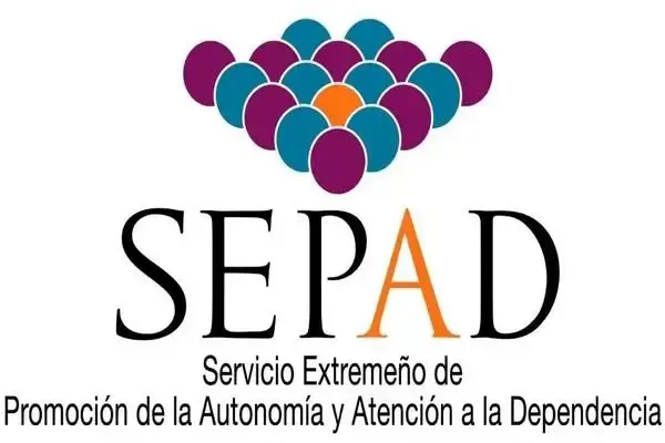 Un logotipo para sepad con círculos morados y azules.