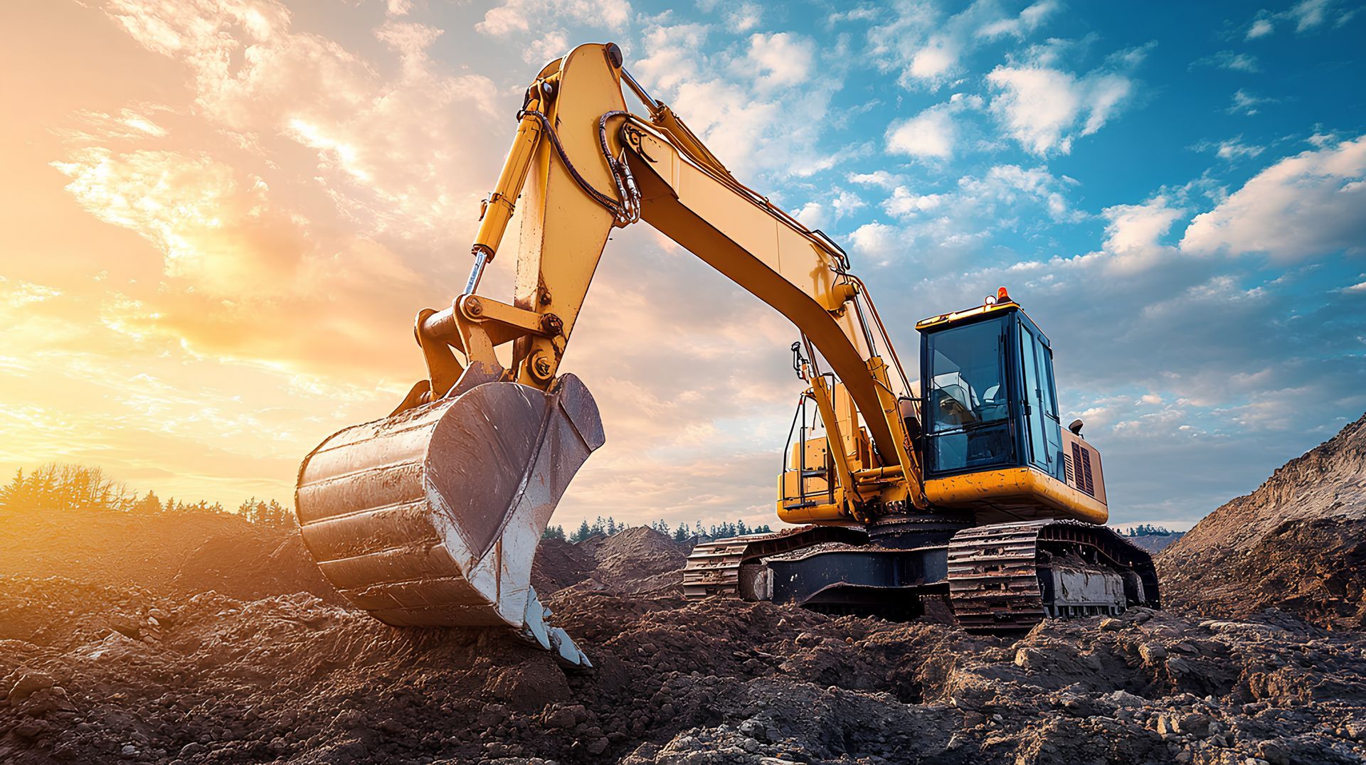Person in orange workwear using a tool near a large pipe in a construction site, surrounded by gravel.