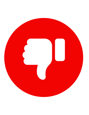 Red circle with white thumbs-down icon, signaling disapproval.