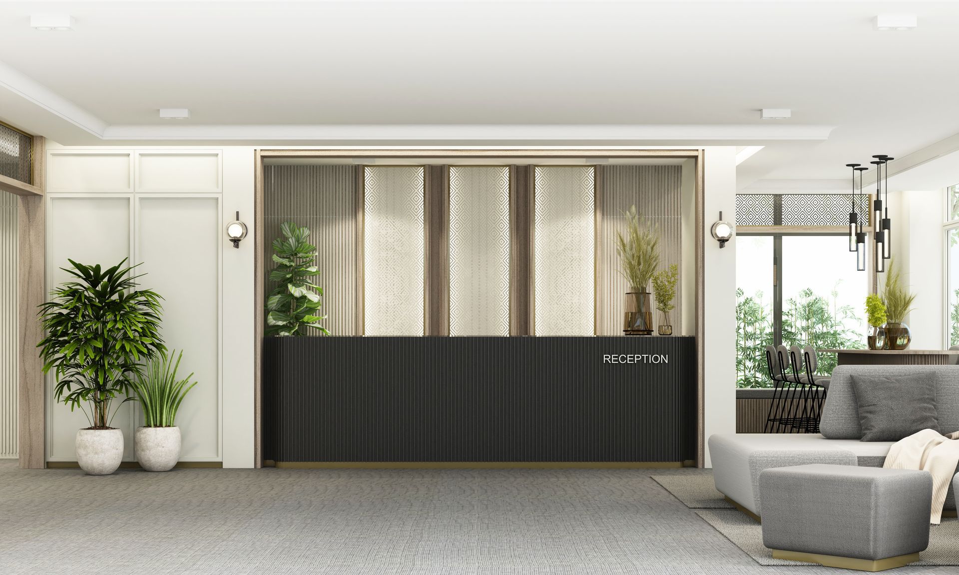 Interior of modern office of hotel reception.