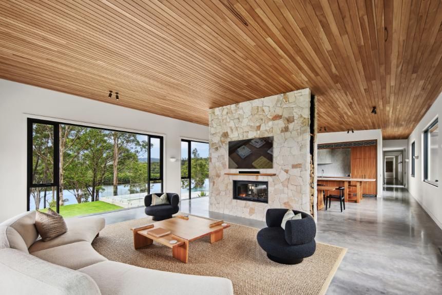 Living Room With A Wooden Ceiling and A Fireplace — That Painter Guy In South Nowra, NSW