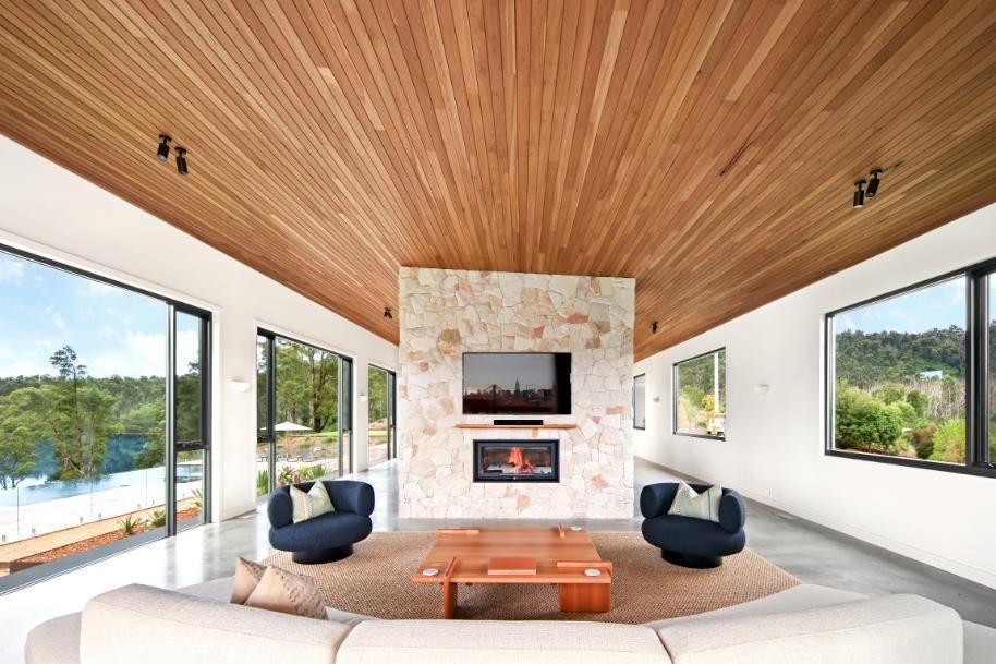 Living Room With A Wooden Ceiling and A Fireplace — That Painter Guy In South Nowra, NSW