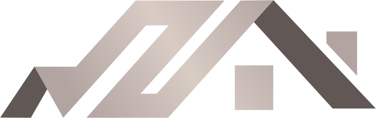 A stylized, minimalist logo in beige and dark gray, forming an abstract representation of a house roof shape.