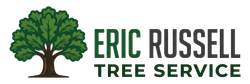 Eric Russell Tree Service logo with green tree icon and dark green text on white background