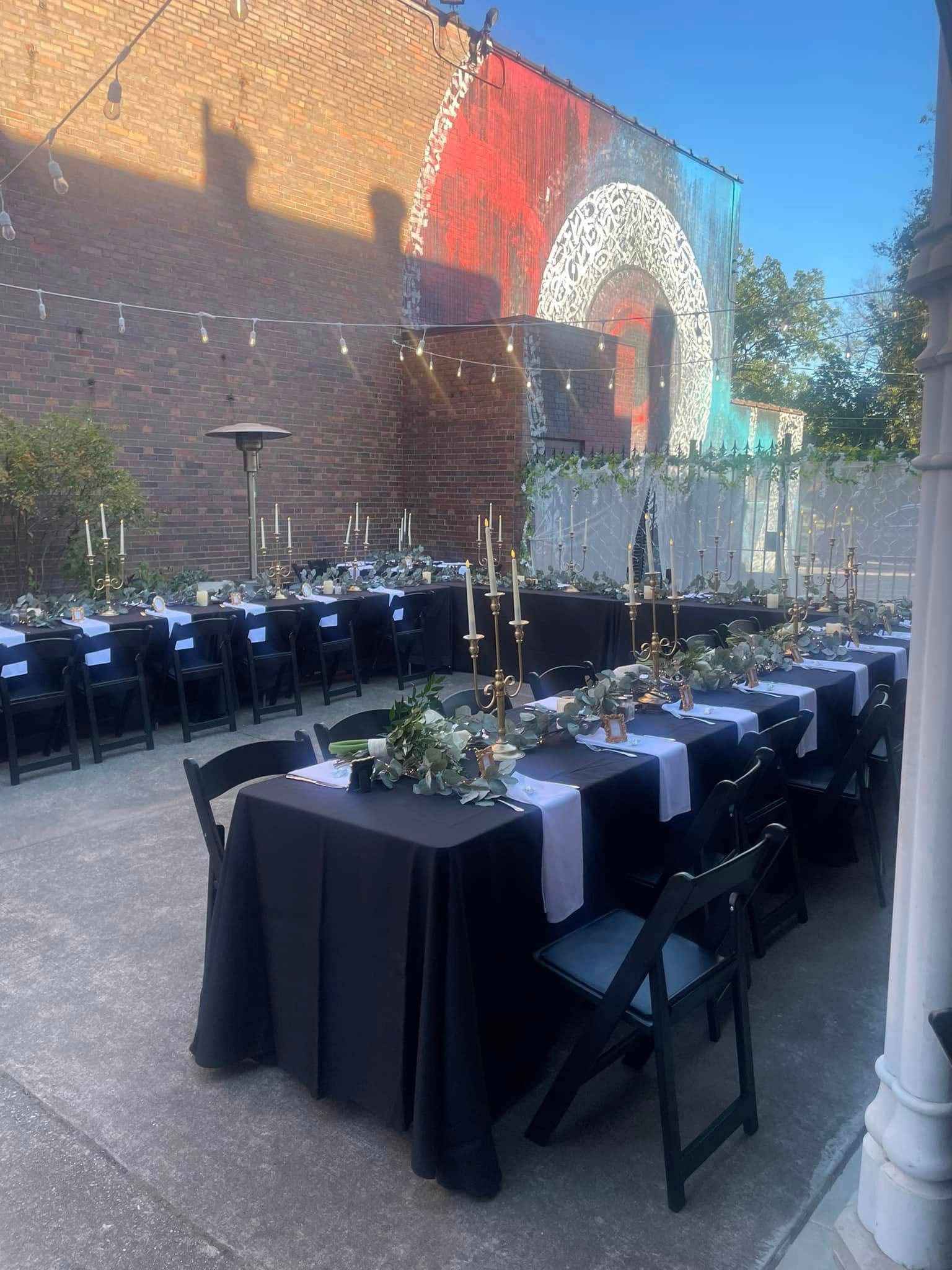 wedding reception in outdoor courtyard