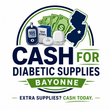 A storefront in Bayonne offering cash for diabetic supplies, featuring a sign and various medical products displayed.