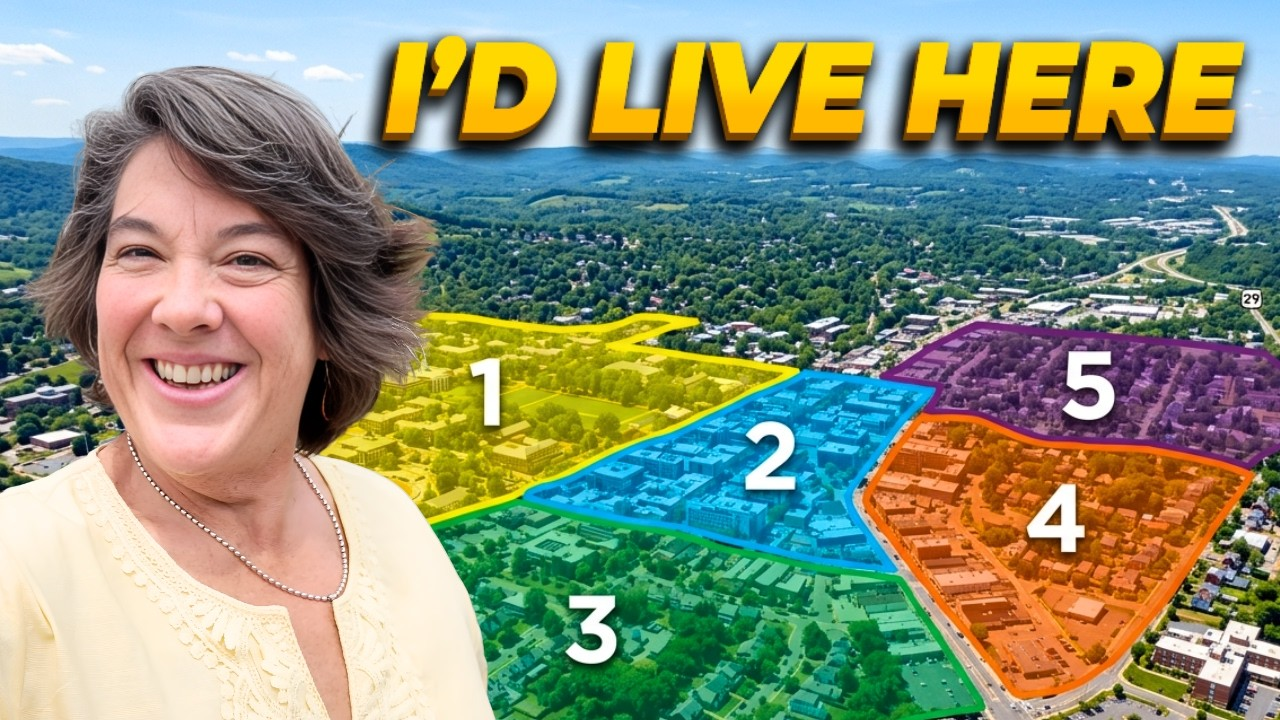 Woman smiling in front of a colorful map labeled “I’D LIVE HERE” with numbered land parcels.