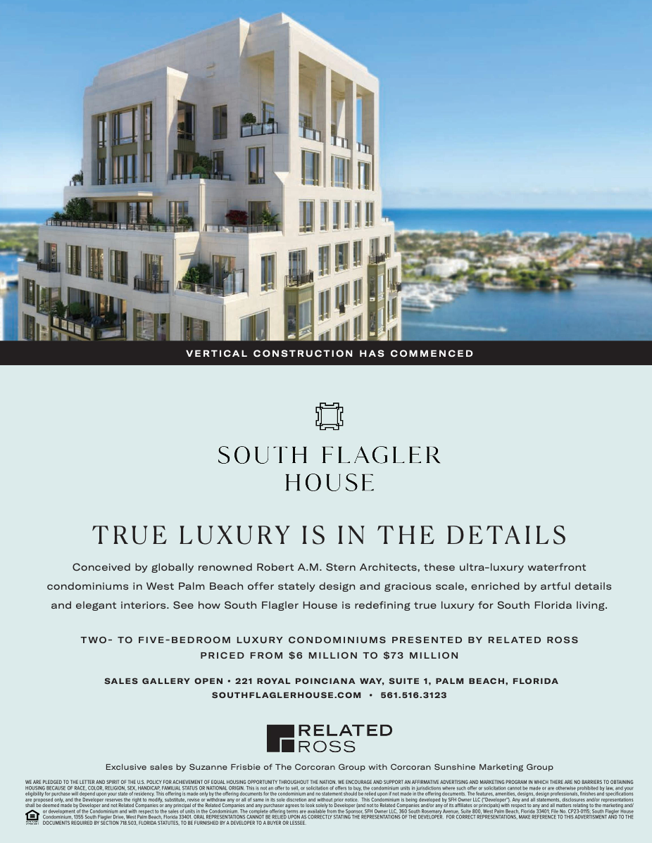 Luxury high-rise condo with harbor view, “South Flagler House” ad.