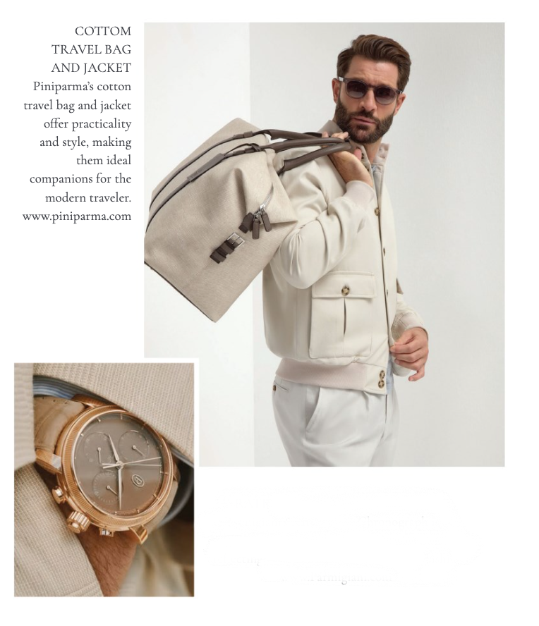 A man is holding a bag and a watch.