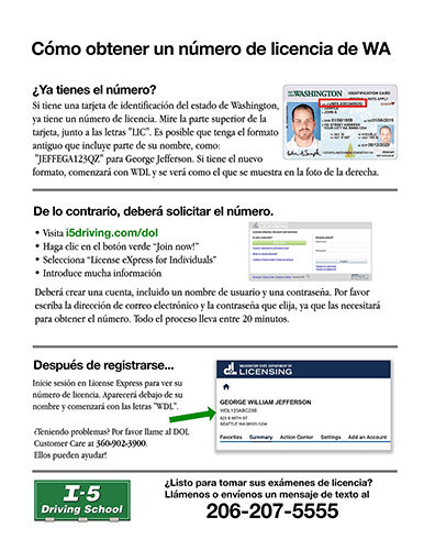 Haga clic aquí para descargar las instrucciones en Espanol Como obtener un numero de licencia de Washington