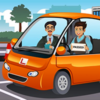 Cartoon of a person successfully passing the driving test