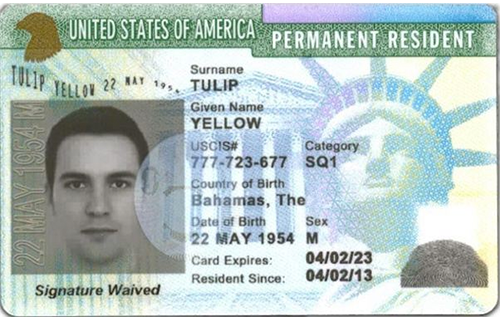 USA Permanent Resident card example