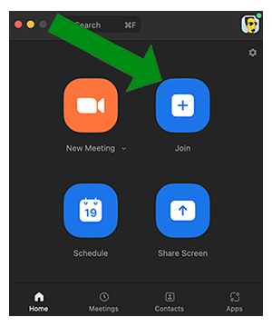 Zoom interface: Green arrow pointing to the