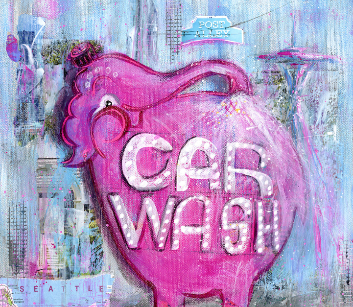 By the mid 90s, Seattle's Elephant Car Wash was more than just a place to clean your car—it was a cultural icon. Our pink elephant sign became one of the city's most photographed landmarks and appeared in various media, including a 1995 Land Rover commercial, cartoons, and fine art. The cheerful elephant spraying itself with water captured the imagination of many and spread our quirky charm nationwide using various media channels.