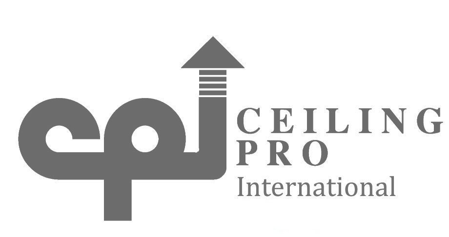 A logo for ceiling pro international with an arrow pointing up.