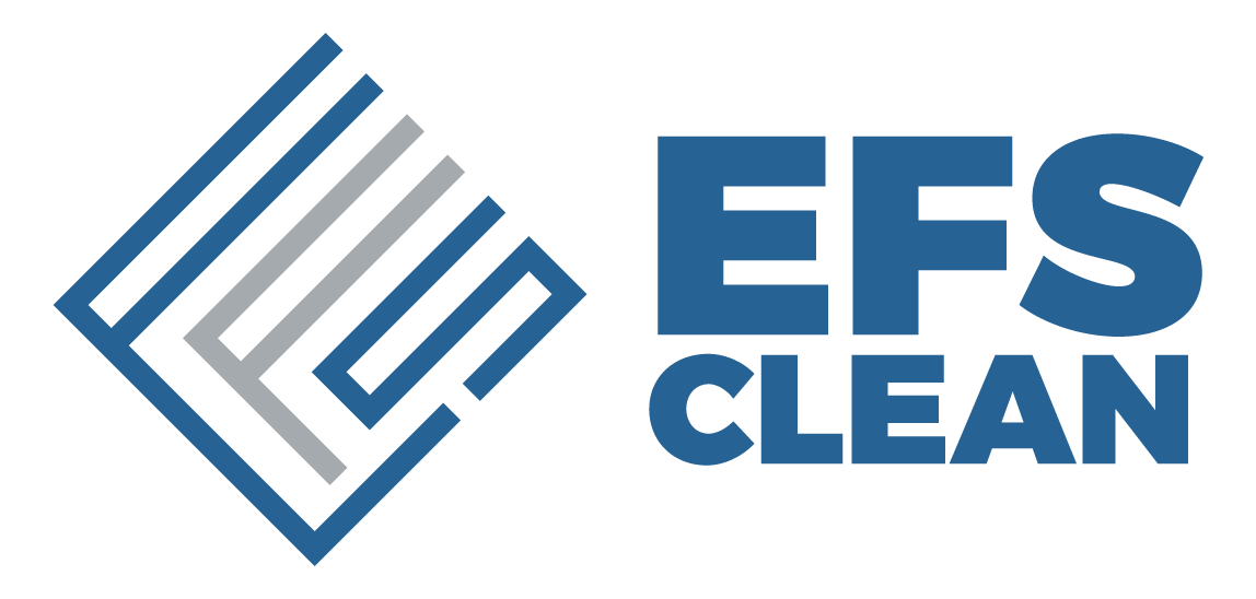 A blue and gray logo for efs clean.