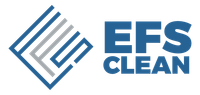 A blue and gray logo for efs clean.