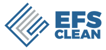 A blue and gray logo for efs clean.
