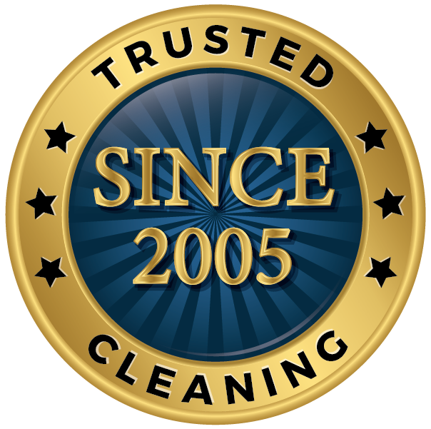 A blue and gold trusted since 2005 cleaning logo