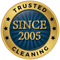 A blue and gold trusted since 2005 cleaning logo