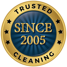 A blue and gold trusted since 2005 cleaning logo