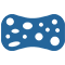 A blue sponge with white holes in it on a white background.