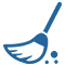 A blue icon of a broom with wings on it.