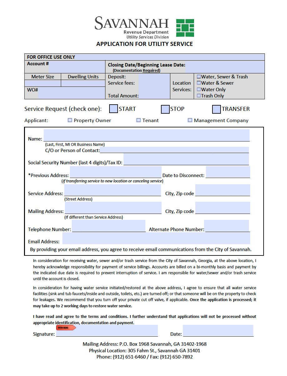City of Savannah Forms