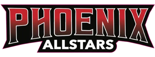 Phoenix Allstars logo in red and white with black outline