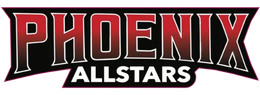 Phoenix Allstars logo in red and white with black outline